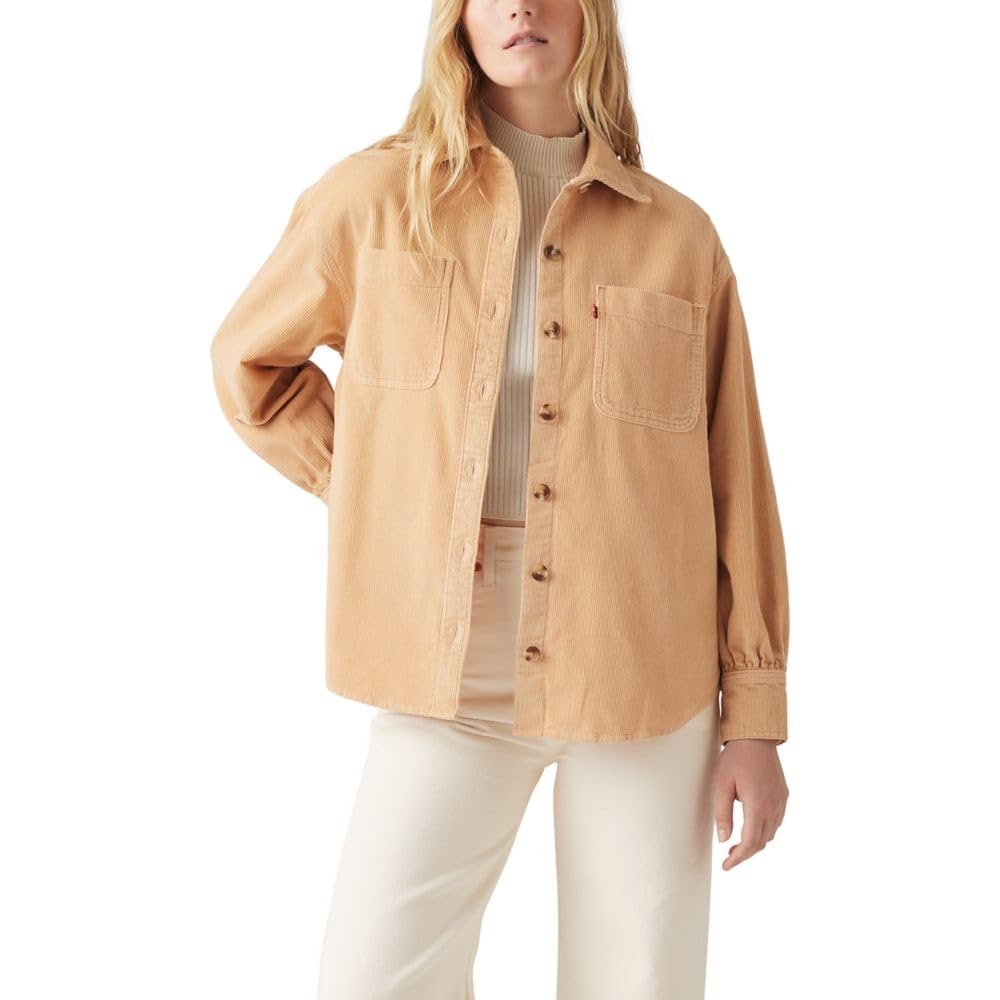 NEW Levis Womens XL Orion Corduroy‎ Tan Button Up Relaxed Fit Long Sleeve Shirt